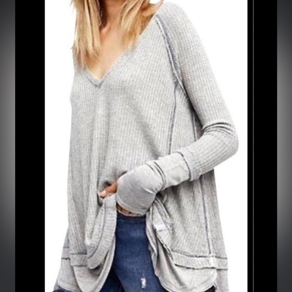 Free People oversized Laguna thermal thumb holes in light heather gray size XS - Picture 2 of 14